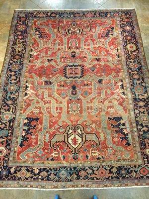 Antique Heriz or Serapi from Northwestern Part of Iran or Persia. 8'8"x11'2"